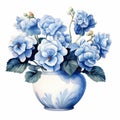 Porcelain-inspired Watercolor Blue Flowers In Vase Illustration Royalty Free Stock Photo