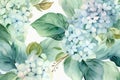 Blue hydrangeas watercolor flower pattern background. Generative AI Royalty Free Stock Photo