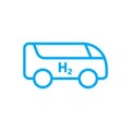 Blue hydrogen fuel bus line icon. Fuel cell vehicle. Sustainable alternative energy concept. H2 powered transportation. Royalty Free Stock Photo