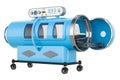 Blue hyperbaric chamber, 3D rendering