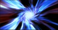 Blue hypertunnel spinning speed space tunnel made of twisted energy magic glowing light lines abstract background Royalty Free Stock Photo