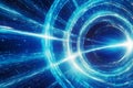 Blue hypertunnel spinning speed space tunnel made of twisted swirling energy magic glowing light lines abstract background Royalty Free Stock Photo