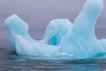 A blue ice berg floating in the Arctic north of Svalbard in the Arctic