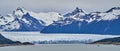 Blue ice of calving Perito Moreno Glacier in Glaciers national park in Patagonia