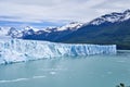 Blue ice of calving Perito Moreno Glacier in Glaciers national park in Patagonia