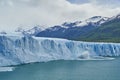 Blue ice of calving Perito Moreno Glacier in Glaciers national park in Patagonia