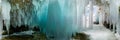 Blue Ice cave grotto on Olkhon Island, Lake Baikal, covered with icicles. Cylindrical panorama 360 Royalty Free Stock Photo