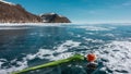 Blue ice is covered with snow in some places Royalty Free Stock Photo