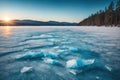 Blue ice and cracks on the surface of the ice Frozen. ai generative Royalty Free Stock Photo