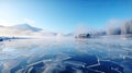 Blue ice and cracks on the surface of the ice. Frozen lake under a blue sky in the winter Royalty Free Stock Photo