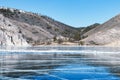 Blue ice and cracks on the surface of the ice Lake Baikal, Siberia, Royalty Free Stock Photo