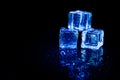 Blue ice cubes reflection on black. Royalty Free Stock Photo