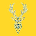 Blue ice deer on yellow in Ukrainian cross-stitch style with