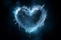 blue ice heart shape clear with ice crystals and icicle black background. concept is cold-hearted, heartbroken. Generative Ai. Royalty Free Stock Photo