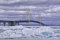 Blue Ice Shards and Mackinac Bridge Royalty Free Stock Photo