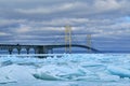 Blue Ice Shards and Mackinac Bridge Royalty Free Stock Photo