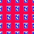 Blue Ice tea icon isolated seamless pattern on red background. Iced tea. Vector