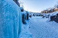 Blue ice in winter canyon, Abisko National Park, Sweden