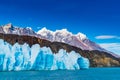 Blue Iceberg of Grey Glacier, The ripples of Grey Lake and the beautiful mountain Royalty Free Stock Photo