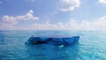 Blue iceberg in ocean podium, product display ice, water and sky mock up, 3d render