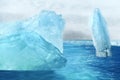 Blue icebergs, symbol image arctic landscape, melting icebergs. Winter background