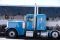 Blue icon American custom big rig semi truck profile