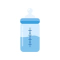 Blue icon of bottle for baby, Artificial feeding, food for newborn. Vector illustration