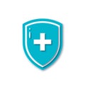 Blue icon of medical shield in flat style