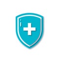 Blue icon of medical shield in flat style Royalty Free Stock Photo