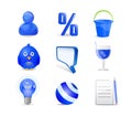 Blue icon set - user, percent, bucket, bird, chat