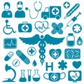 Blue icons on white with healthcare symbols Royalty Free Stock Photo