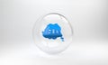 Blue Idea, speech bubble icon isolated on grey background. Message speech bubble idea with cloud talk. Glass circle