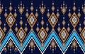 Blue Ikat Ogee Seamless Background Pattern,Tribal ethnic vector texture. Royalty Free Stock Photo