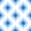 Blue ikat seamless vector pattern. Textile fabric