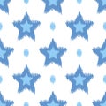 Blue ikat seamless vector pattern. Textile fabric