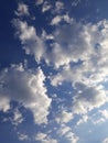 Blue illuminated cloudy radiant sunny sky with fluffy clouds