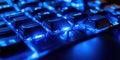 Blue Illuminated Keyboard Keys Closeup Technology Digital Background web dark cool data code work Royalty Free Stock Photo