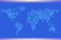 Blue Illustrated world map. Abstract texture lines