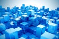 A blue image of many cubes with a blue background. Royalty Free Stock Photo