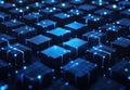 A blue image of many small cubes with lights on them Royalty Free Stock Photo