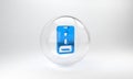 Blue Incoming call on mobile phone icon isolated on grey background. Friends call. Glass circle button. 3D render