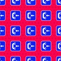 Blue Incoming call phone icon isolated seamless pattern on red background. Phone sign. Telephone handset. Vector Royalty Free Stock Photo