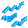 Blue indication arrows. Up rising financial signs