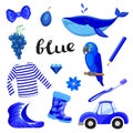 Blue or Indigo. Learn the color. Education set. Illustration of primary colors.
