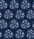 Blue Indigo Tie Dye Daisy meadow Seamless Pattern . Dark Moody Winter Floral Fabric Textile. Ditsy Vintage All Over