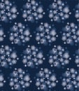 Blue Indigo Tie Dye Daisy meadow Seamless Pattern . Dark Moody Winter Floral Fabric Textile. Ditsy Vintage All Over Print. For