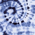 Blue Indigo Tye Die. Circular Spiral. White Round Royalty Free Stock Photo