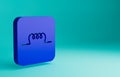Blue Inductor in electronic circuit icon isolated on blue background. Minimalism concept. 3D render illustration