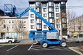 Blue Industrial Cherry Picker Crane