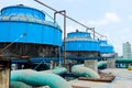 Blue industrial cooling towers in thailand